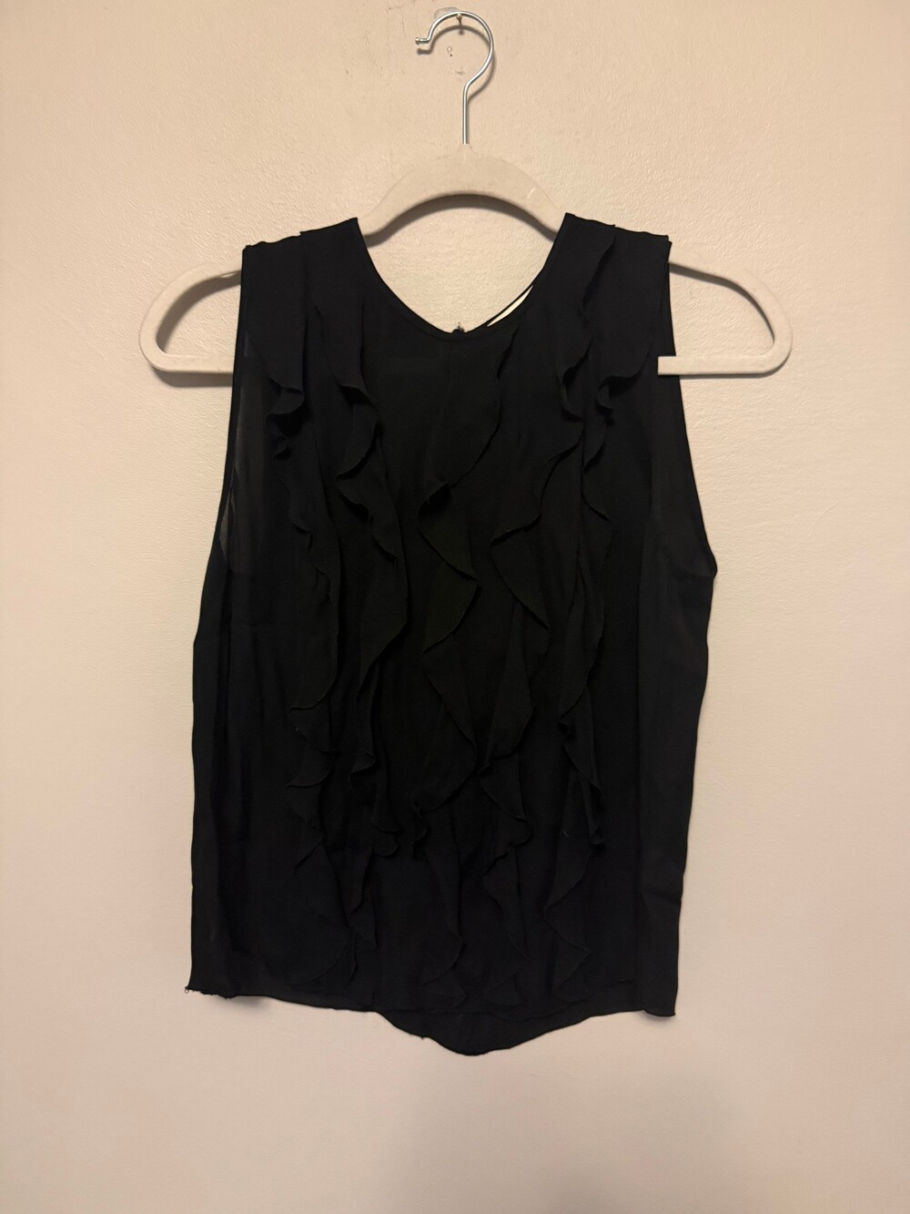 L'AGENCE Silk Blouse Small Black Sleeveless Ruffle Detail